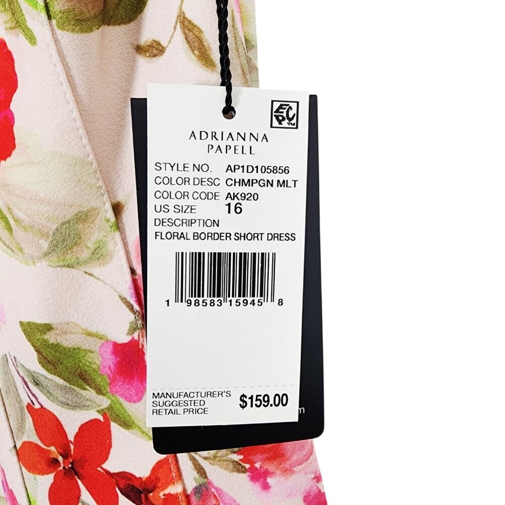 Adrianna Papell Floral Border Short Dress Size 16 Champagne Multi With Tags - Picture 7 of 11